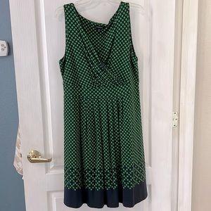 Lands End Green and Navy Polka Dot Dress